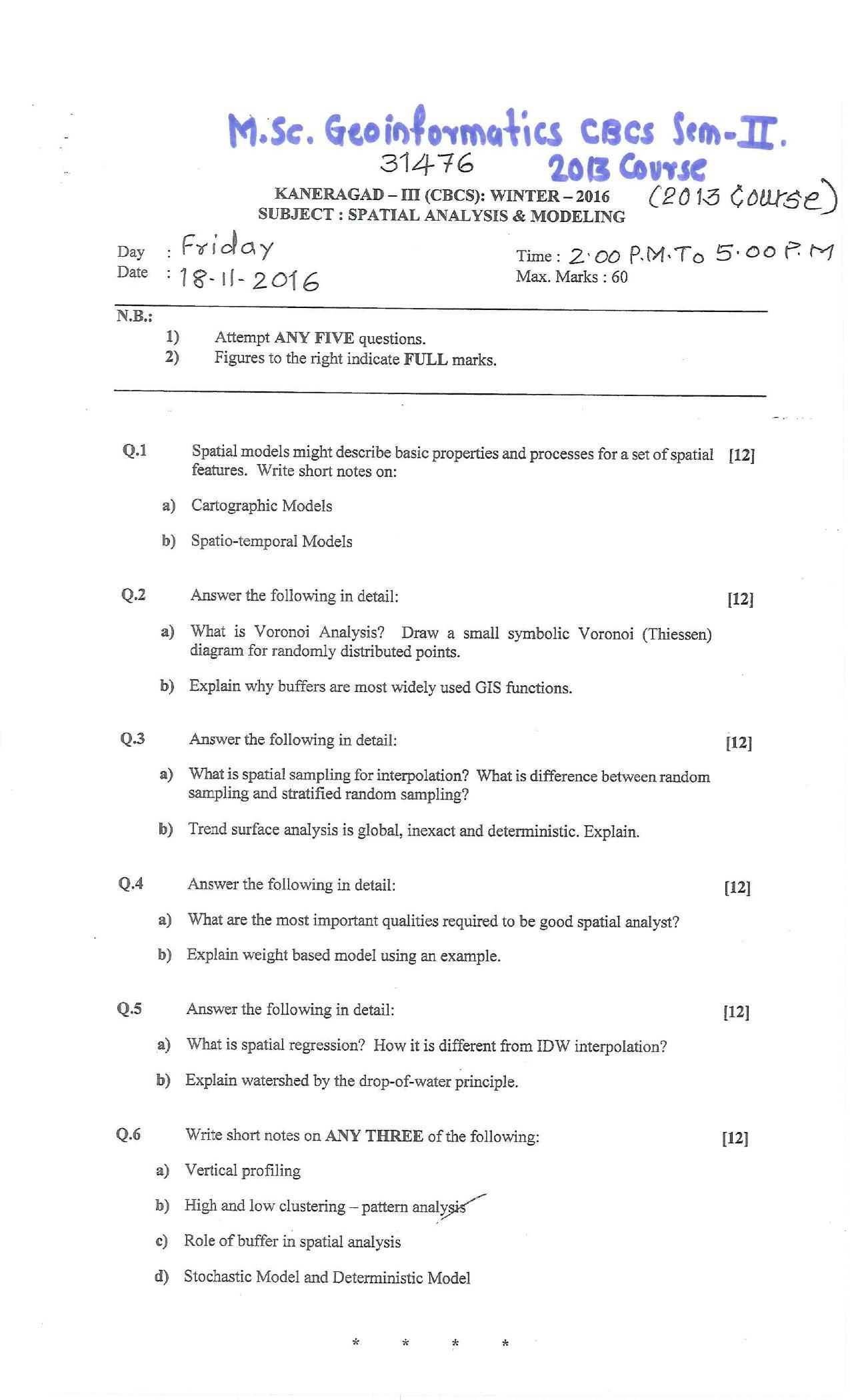 Bharati Vidyapeeth MSC GEOINFORMATICS CBCS 2013 (SEM – II)Question Paper - Page 1