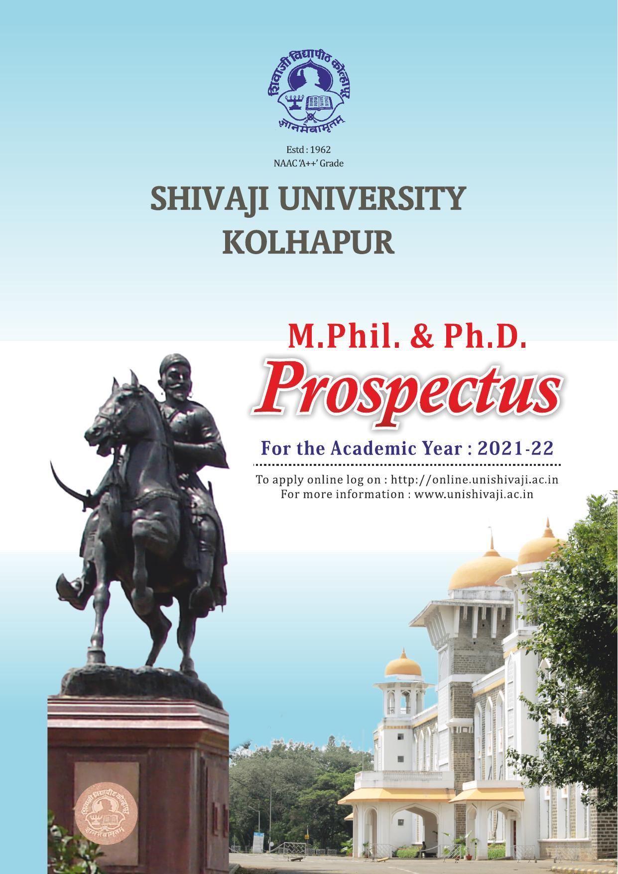 Shivaji University, Kolhapur M.Phil & Ph.D 2021-22 Prospectus - Page 1