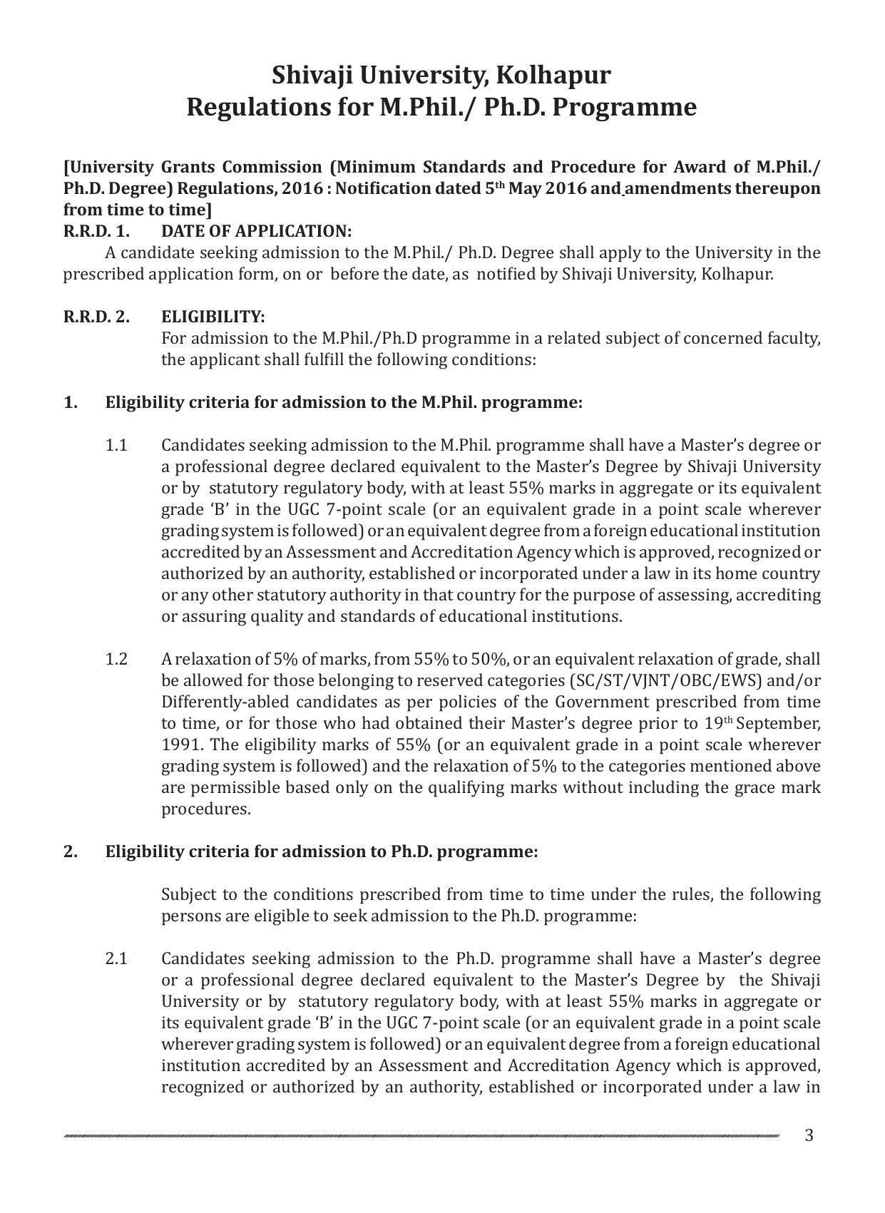 Shivaji University, Kolhapur M.Phil & Ph.D 2021-22 Prospectus - Page 5