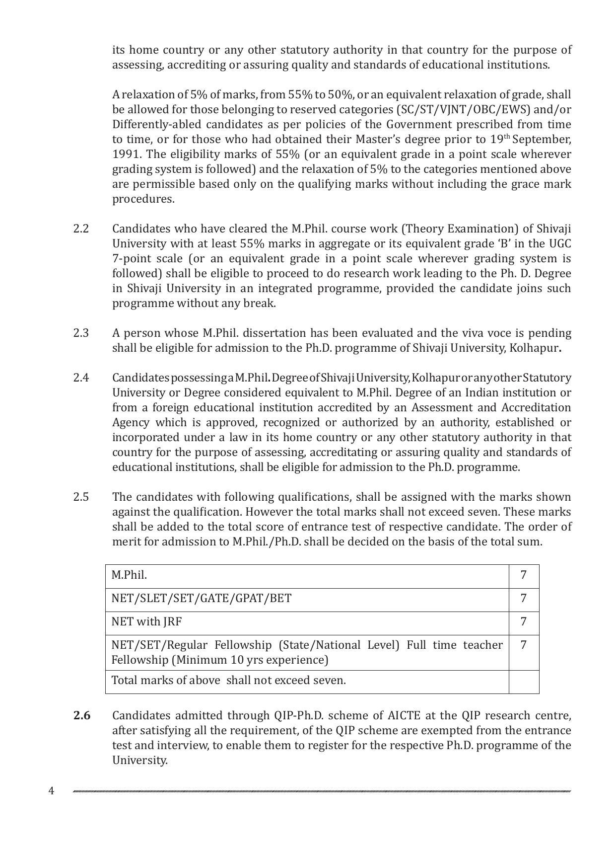 Shivaji University, Kolhapur M.Phil & Ph.D 2021-22 Prospectus - Page 6