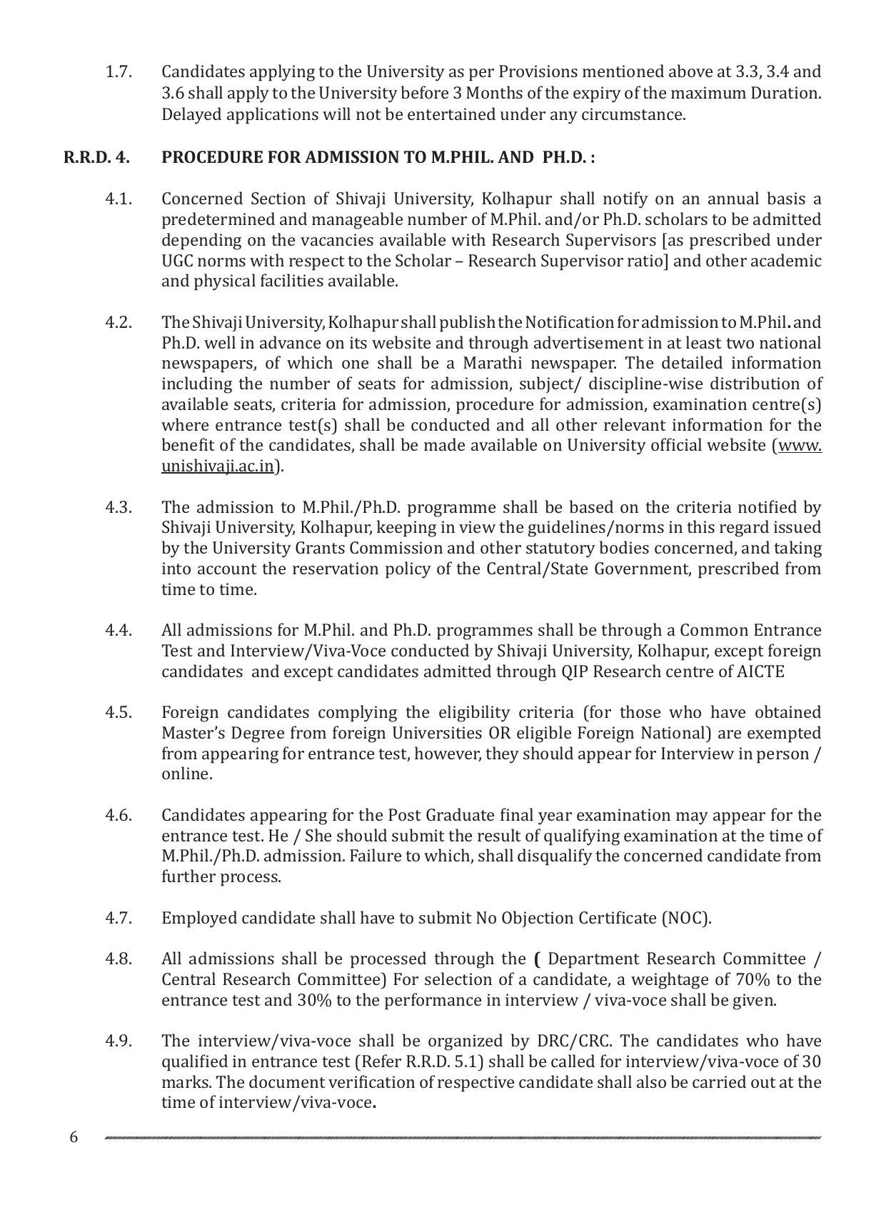 Shivaji University, Kolhapur M.Phil & Ph.D 2021-22 Prospectus - Page 8