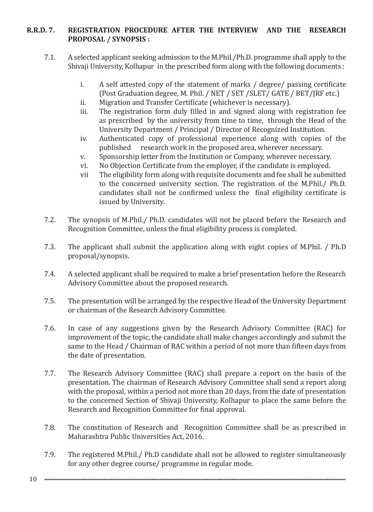 Shivaji University, Kolhapur M.Phil & Ph.D 2021-22 Prospectus - Page 12