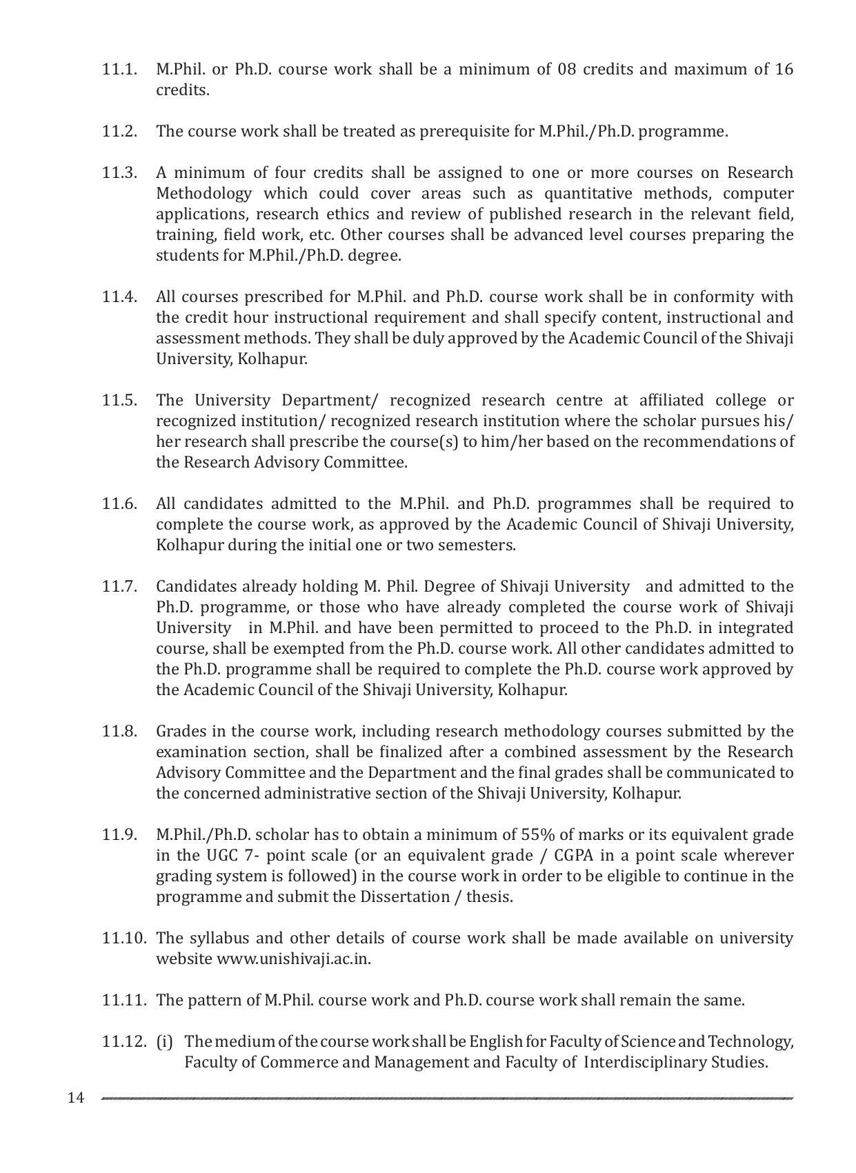 Shivaji University, Kolhapur M.Phil & Ph.D 2021-22 Prospectus - Page 16
