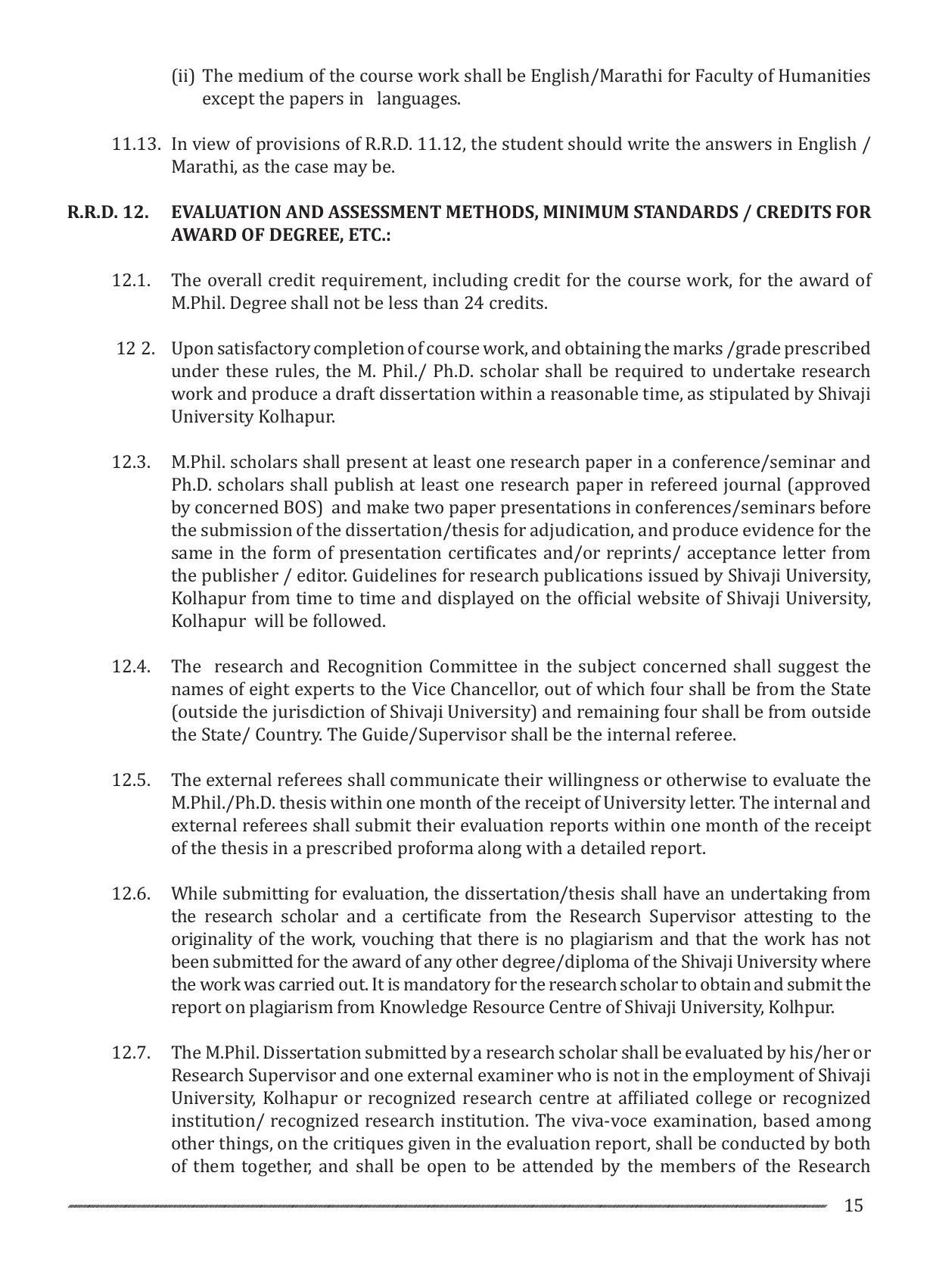 Shivaji University, Kolhapur M.Phil & Ph.D 2021-22 Prospectus - Page 17