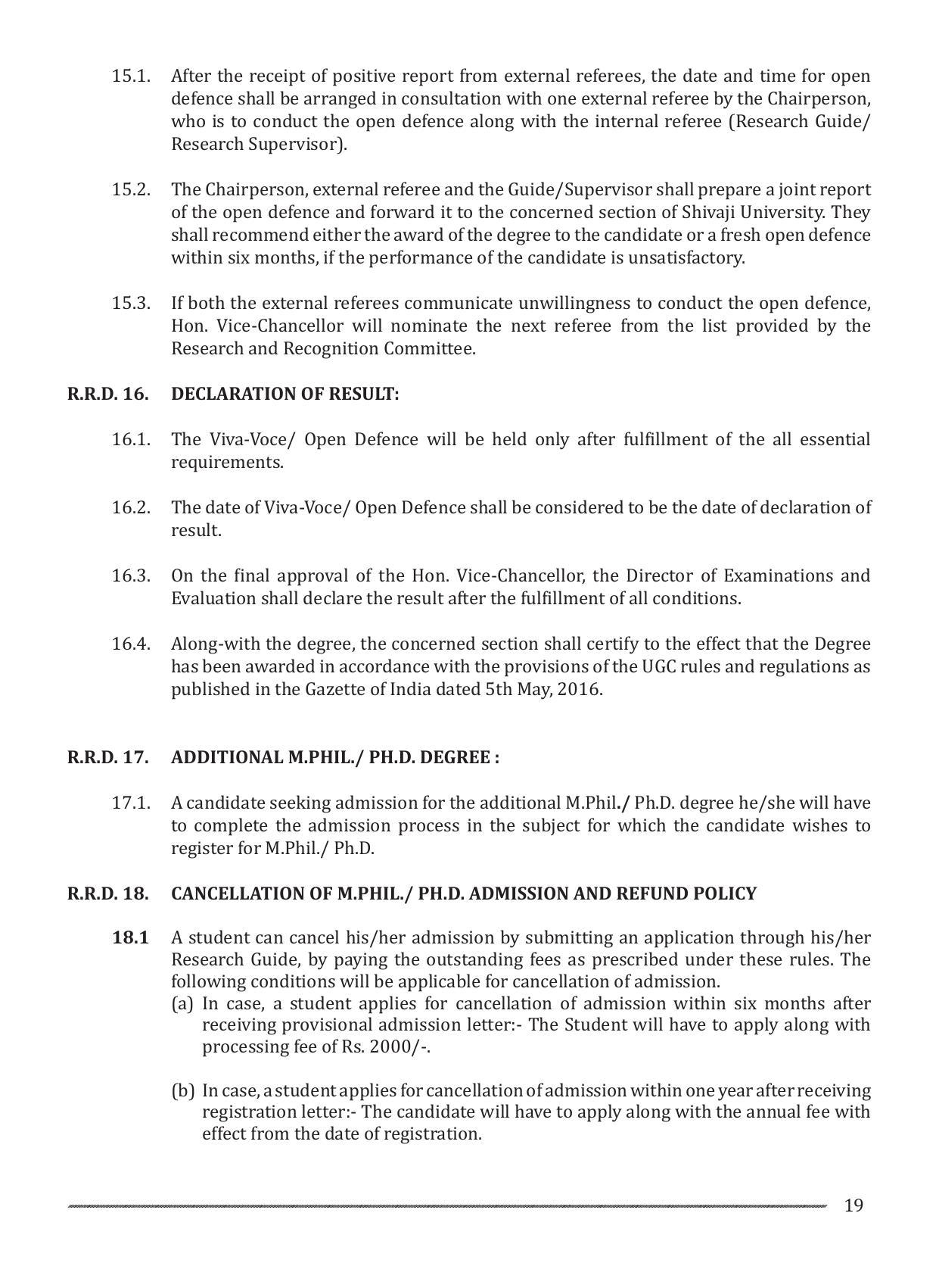 Shivaji University, Kolhapur M.Phil & Ph.D 2021-22 Prospectus - Page 21