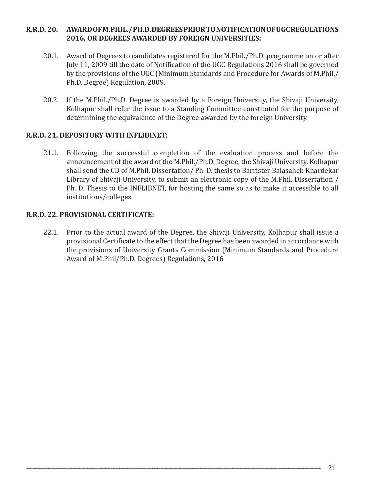 Shivaji University, Kolhapur M.Phil & Ph.D 2021-22 Prospectus - Page 23