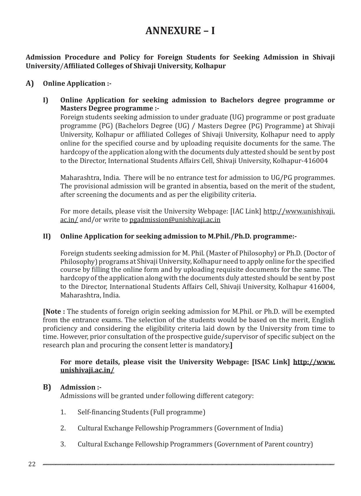 Shivaji University, Kolhapur M.Phil & Ph.D 2021-22 Prospectus - Page 24