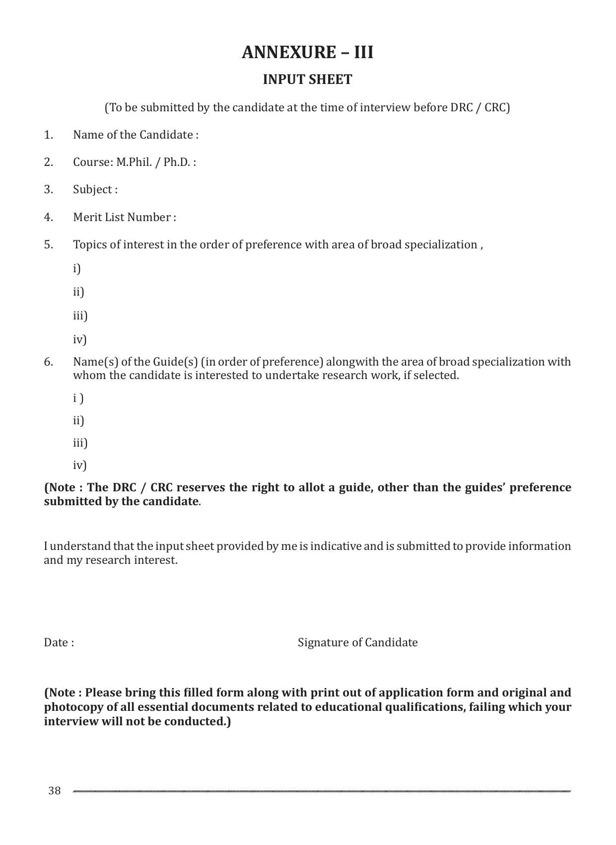Shivaji University, Kolhapur M.Phil & Ph.D 2021-22 Prospectus - Page 40