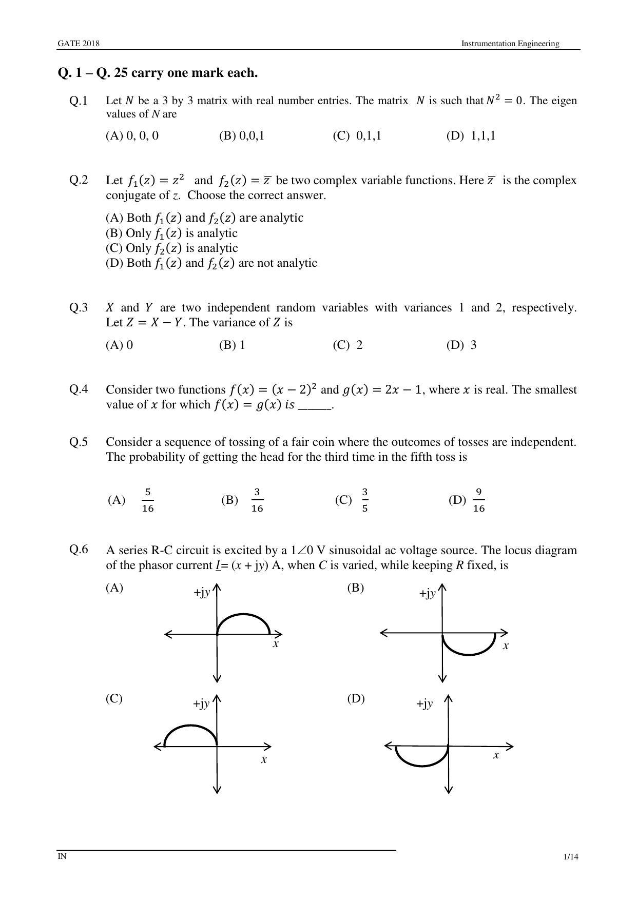 GATE 2018 Instrumentation Engineering (IN) Question Paper with Answer Key - Page 3