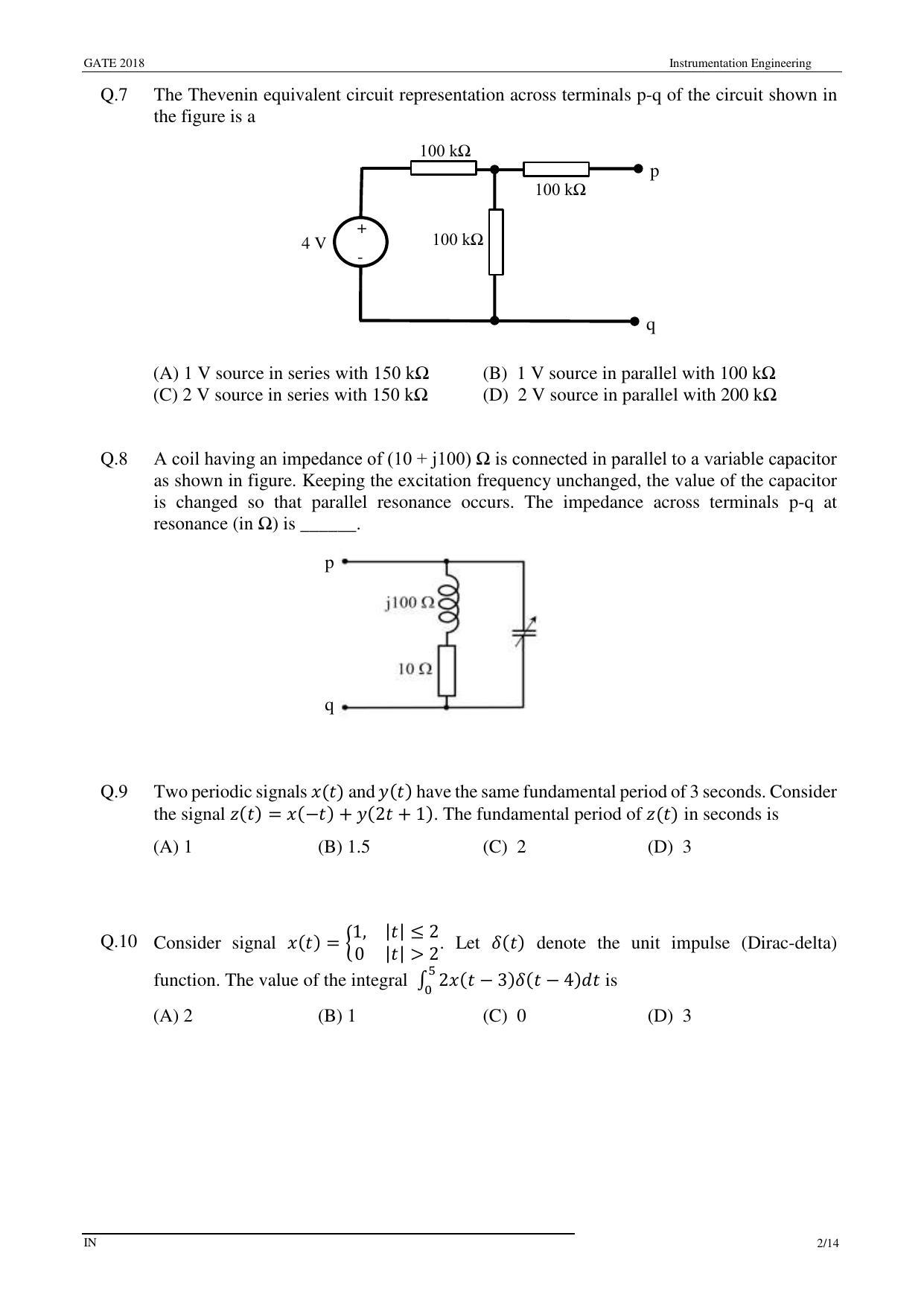 GATE 2018 Instrumentation Engineering (IN) Question Paper with Answer Key - Page 4