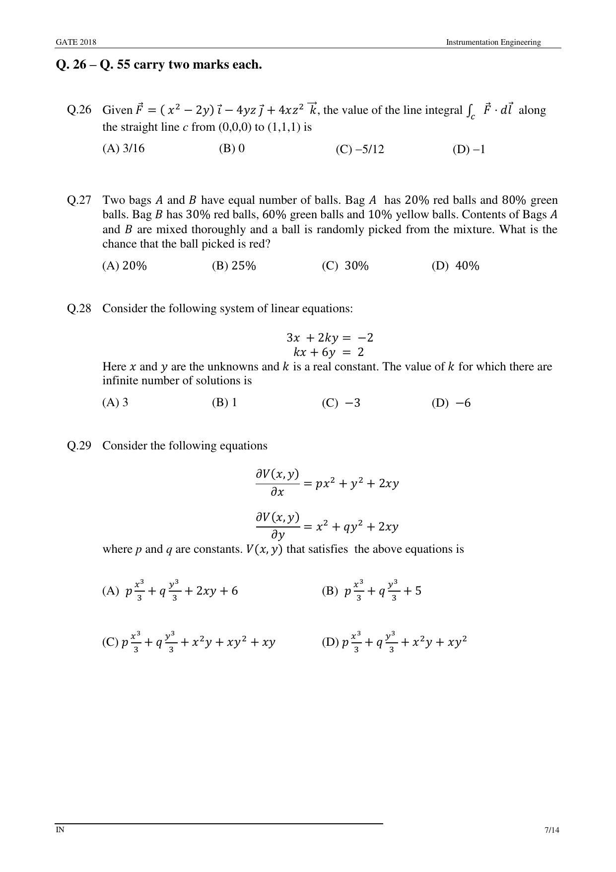 GATE 2018 Instrumentation Engineering (IN) Question Paper with Answer Key - Page 9
