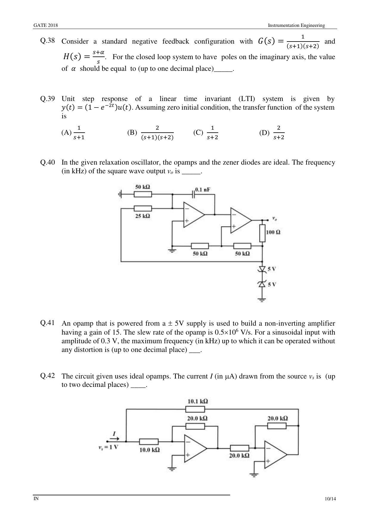 GATE 2018 Instrumentation Engineering (IN) Question Paper with Answer Key - Page 12
