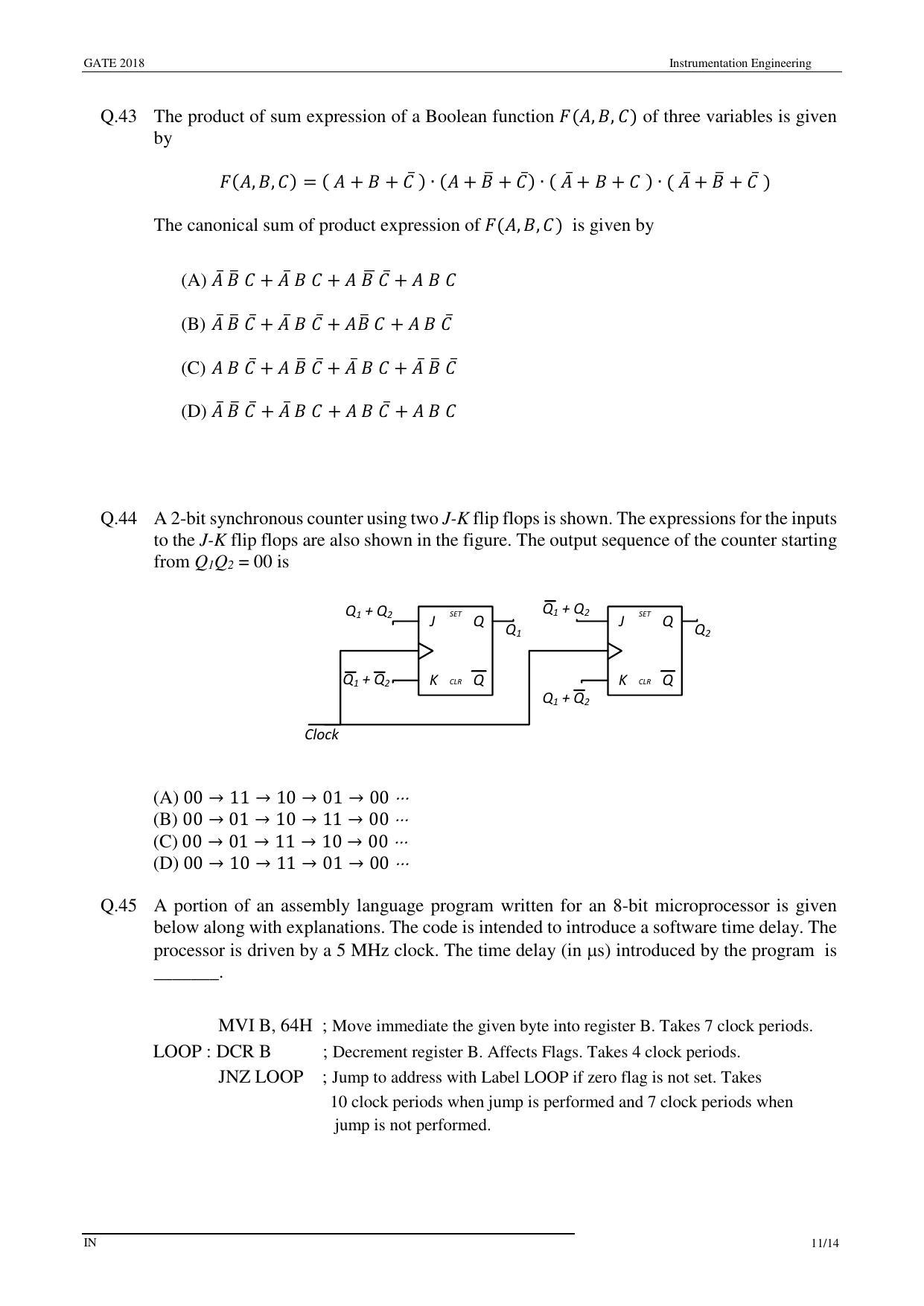 GATE 2018 Instrumentation Engineering (IN) Question Paper with Answer Key - Page 13