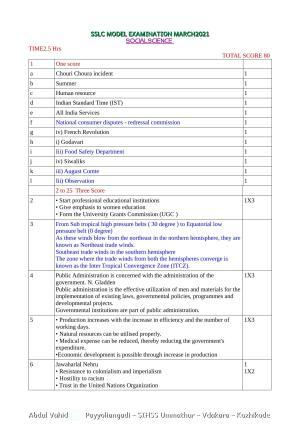 Kerala SSLC 2021 Social Science Answer key (EM) (Model)