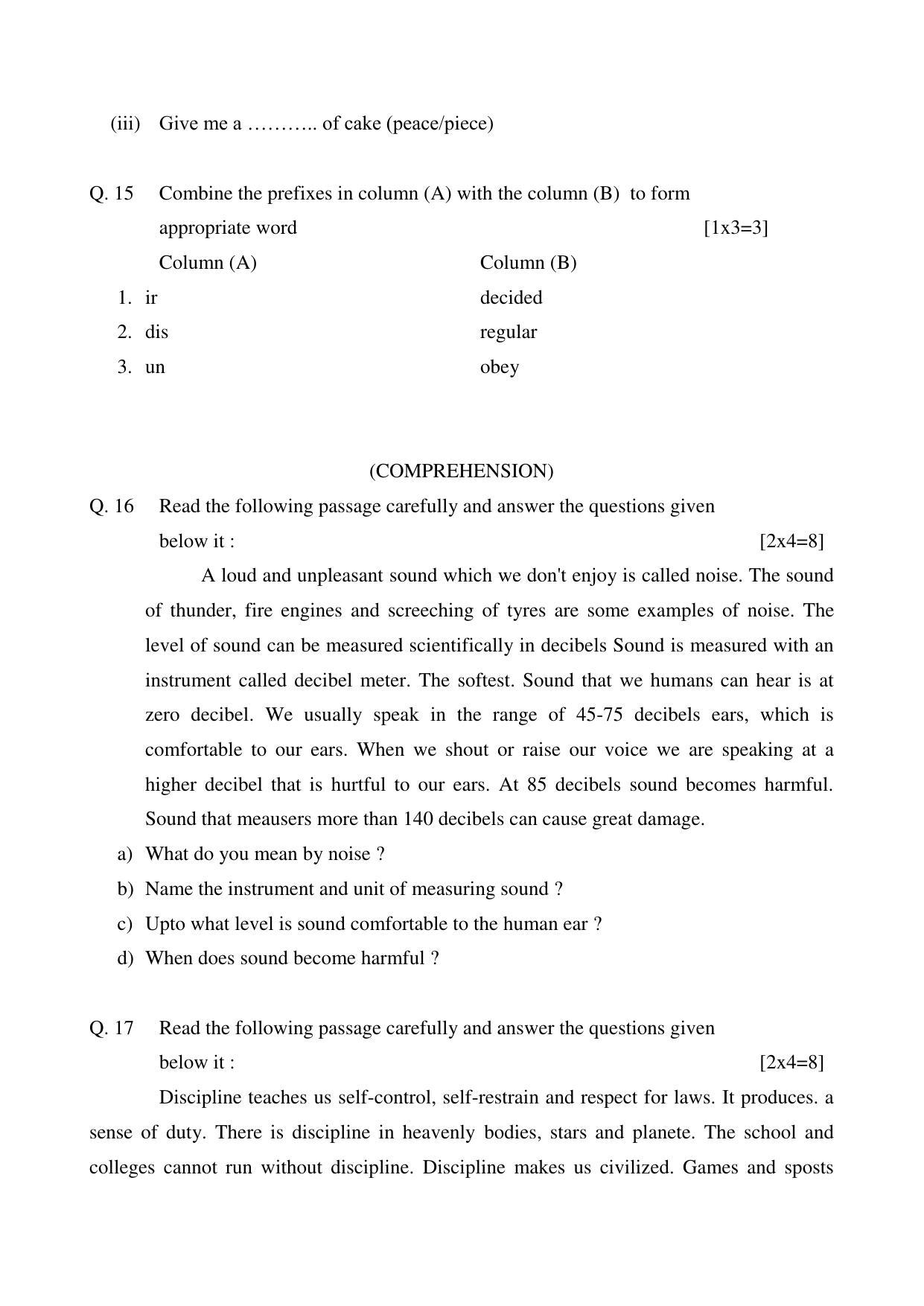 CGSOS Class 10 English Paper II Model Paper - Page 3