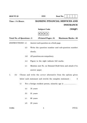Goa Board Class 10 Banking Financial Services Insurance Bfsi  (June 2019) Question Paper