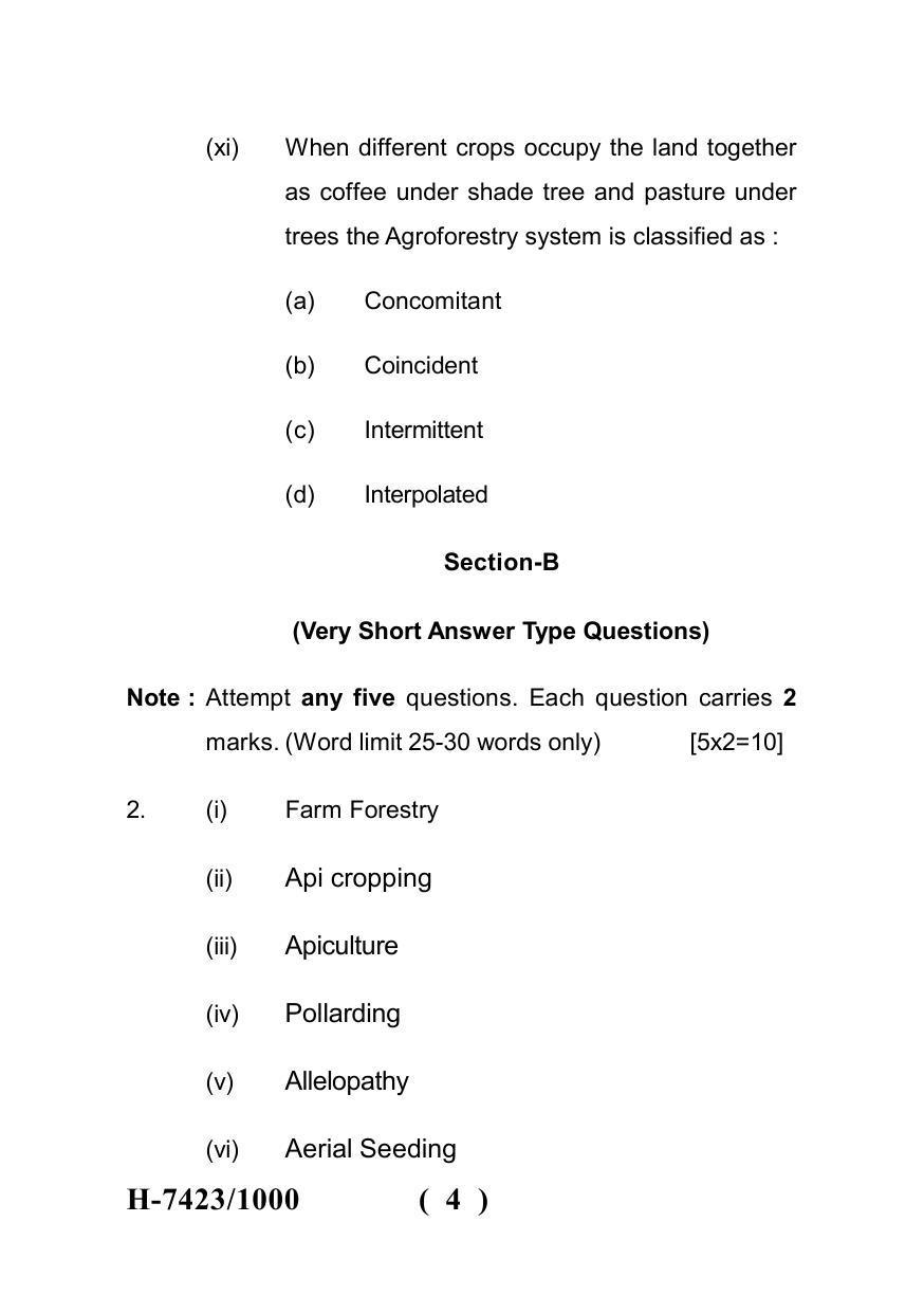 Sarguja University Question Paper July-2022 : M.Sc.In Farm-Forestry(Second Sem.)Farm Forestry-I (Agro-Forestry) Paper 1 - Page 4