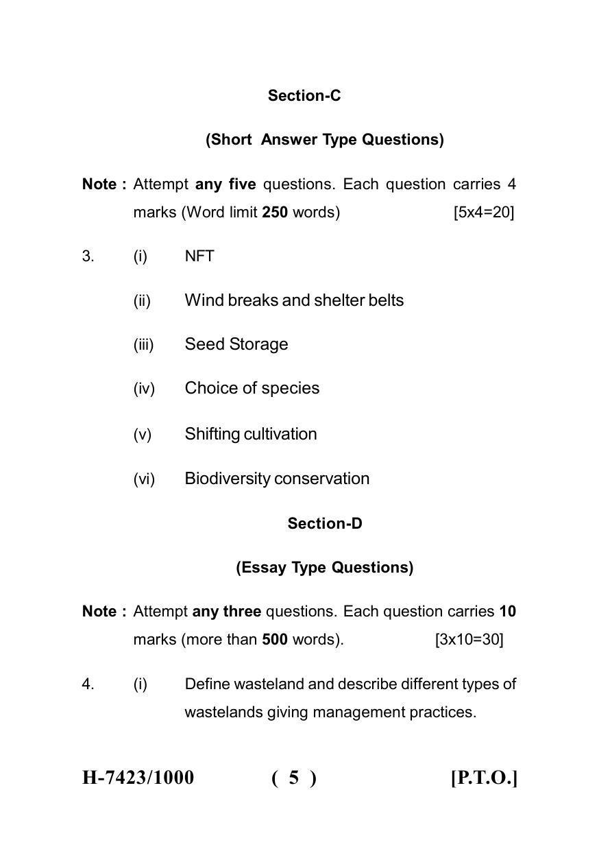 Sarguja University Question Paper July-2022 : M.Sc.In Farm-Forestry(Second Sem.)Farm Forestry-I (Agro-Forestry) Paper 1 - Page 5