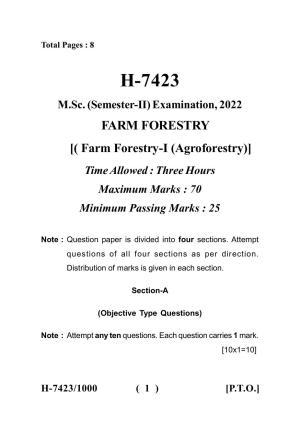 Sarguja University Question Paper July-2022 :   M.Sc.In Farm-Forestry(Second Sem.)Farm Forestry-I (Agro-Forestry) Paper 1