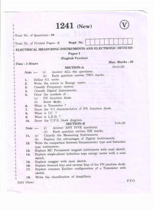 AP Inter 2nd Year Vocational Question Paper March - 2020 - Electrical Measuring Instruments Electronic Devices - I