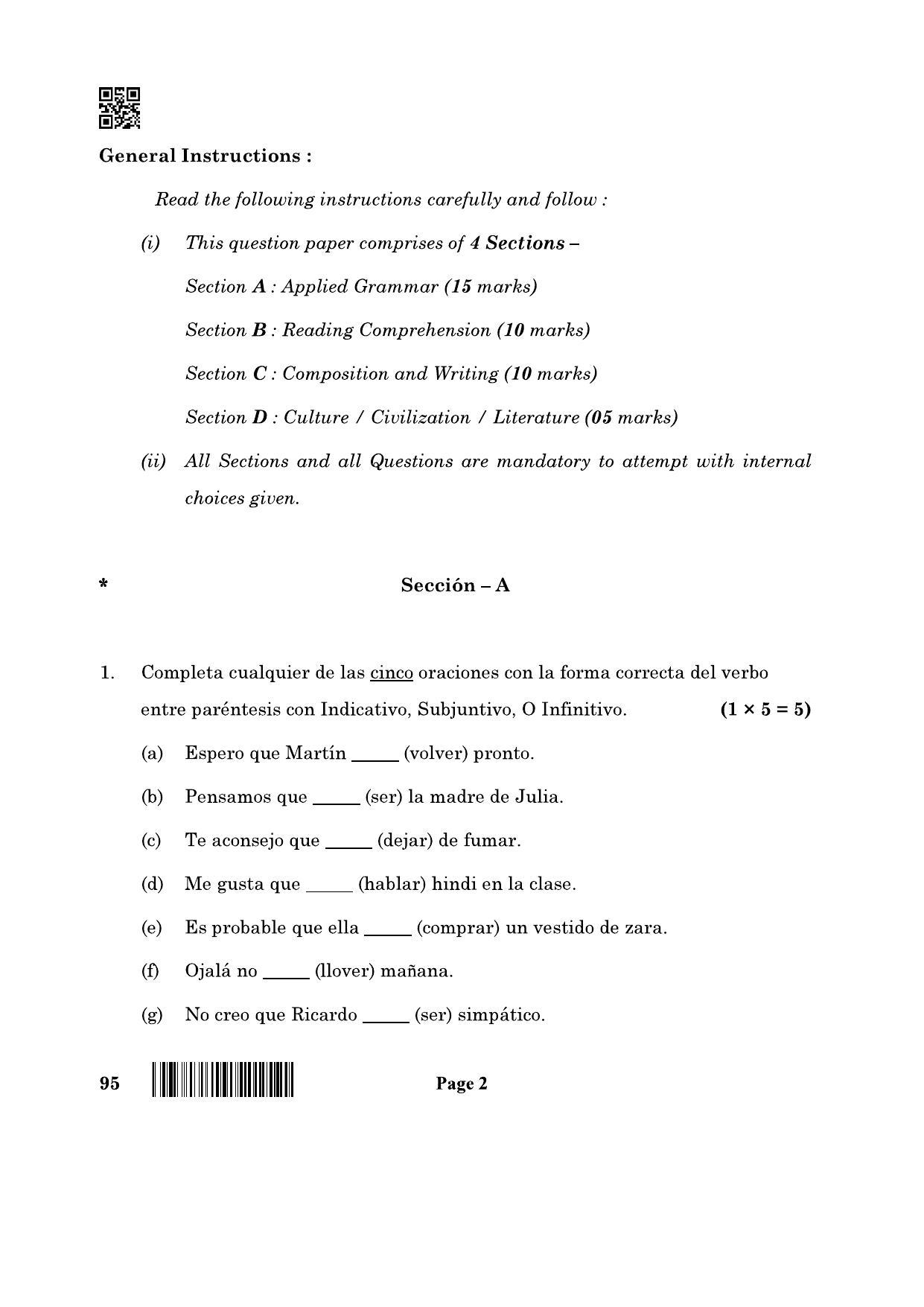 CBSE Class 12 95_Spanish 2022 Question Paper - Page 2