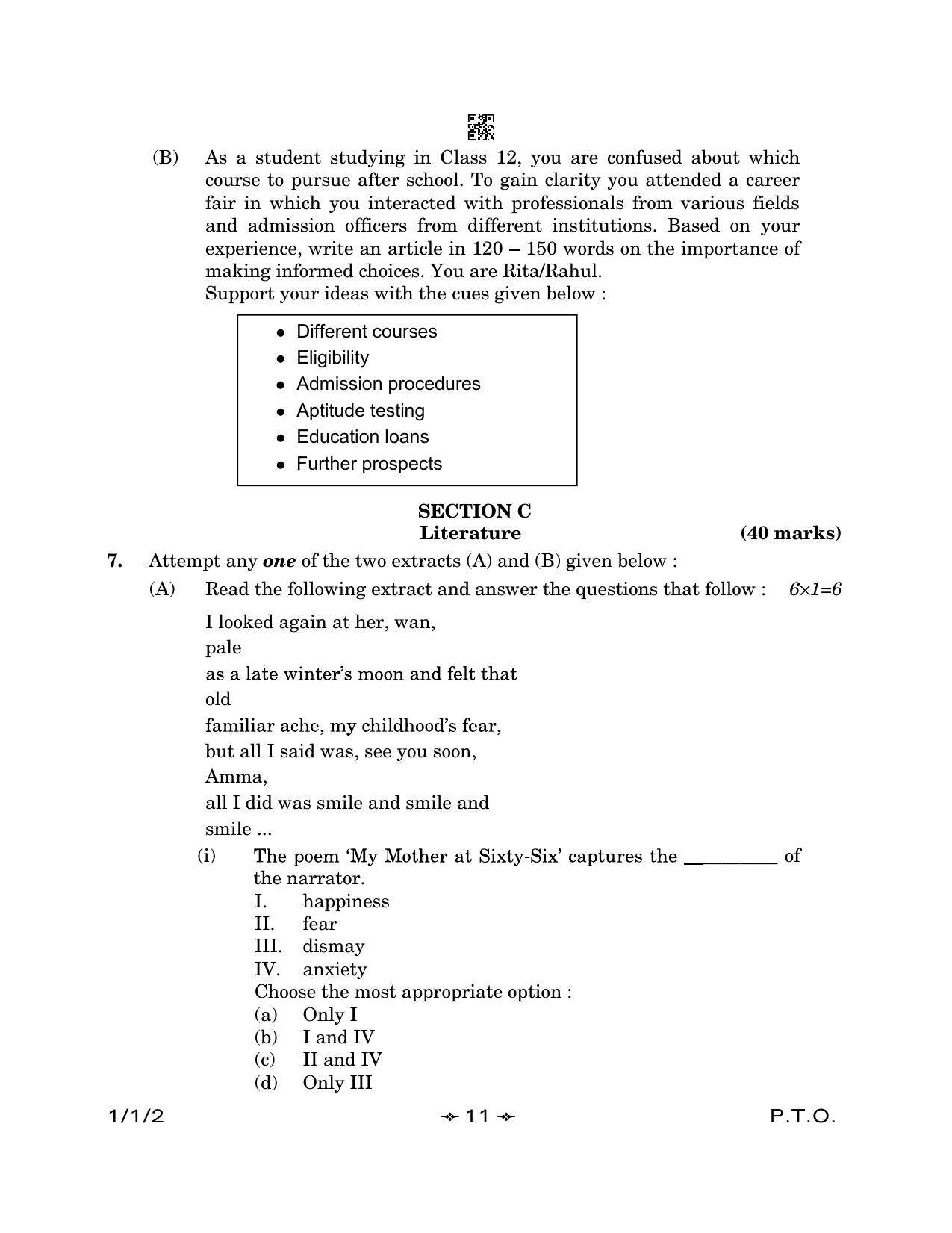CBSE Class 12 1-1-2 English Core 2023 Question Paper - Page 11
