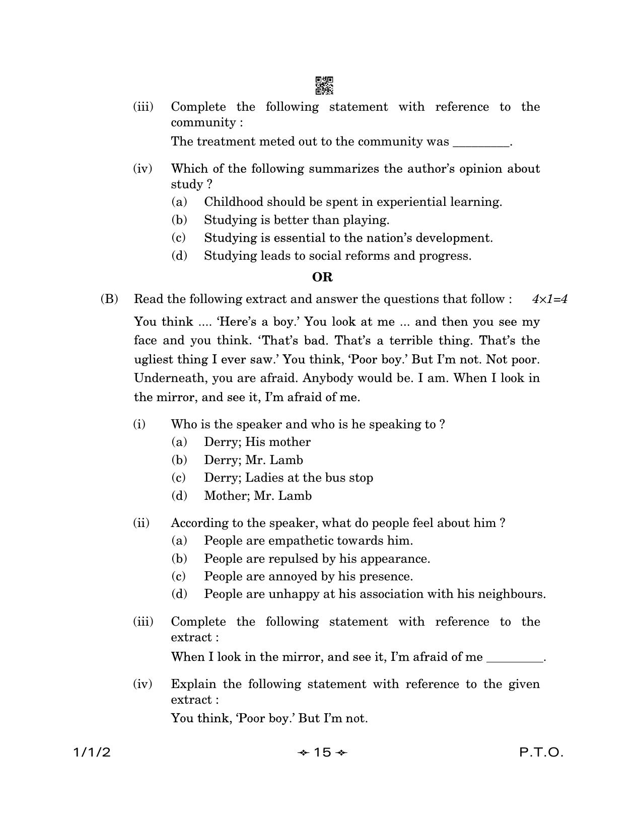 CBSE Class 12 1-1-2 English Core 2023 Question Paper - Page 15