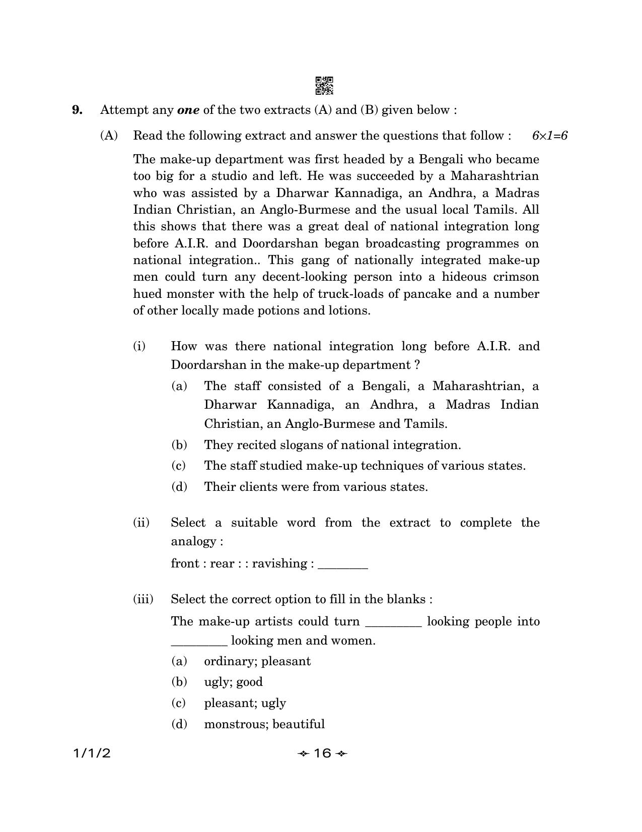 CBSE Class 12 1-1-2 English Core 2023 Question Paper - Page 16