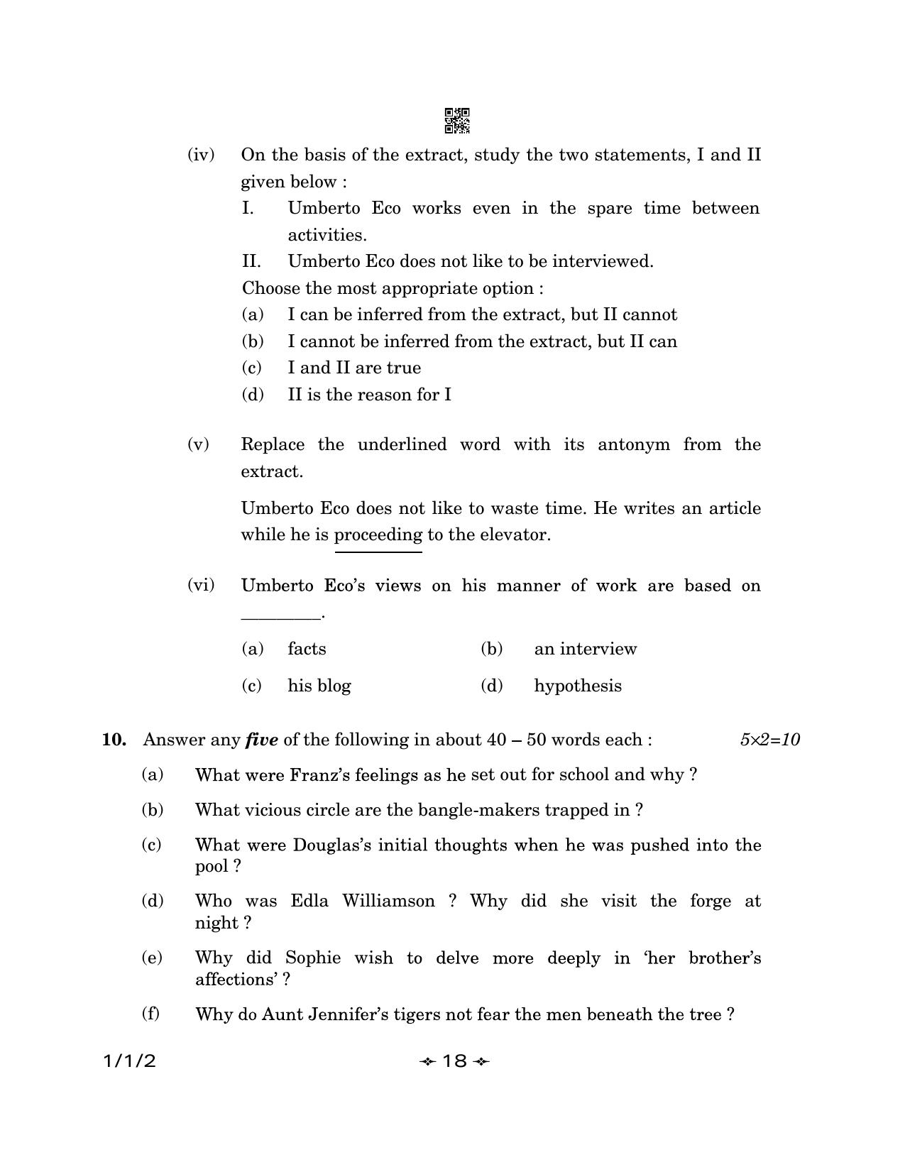 CBSE Class 12 1-1-2 English Core 2023 Question Paper - Page 18