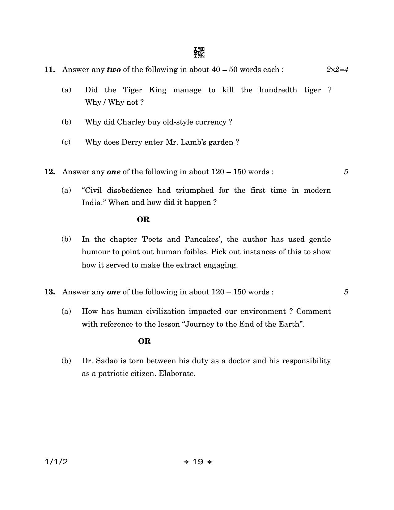 CBSE Class 12 1-1-2 English Core 2023 Question Paper - Page 19
