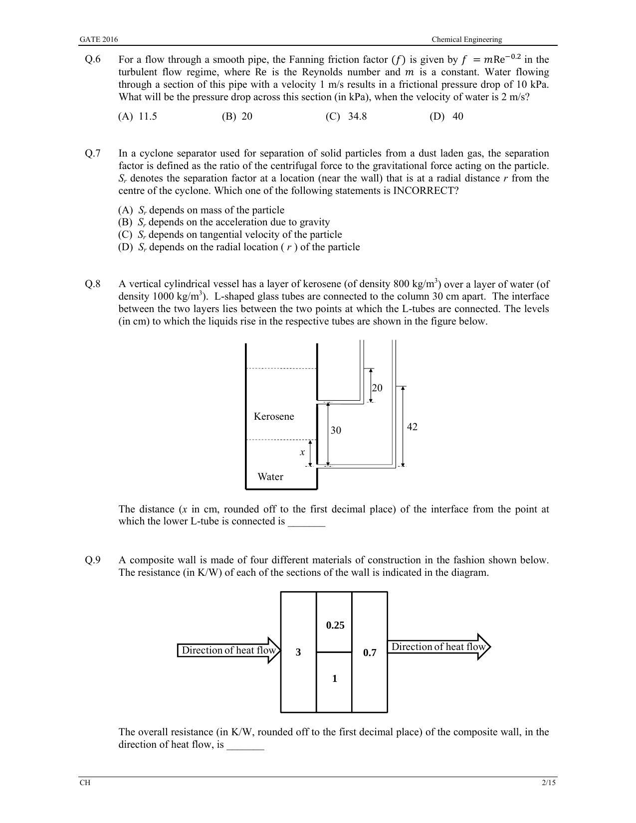GATE 2016 Chemical Engineering (CH) Question Paper with Answer Key - Page 5
