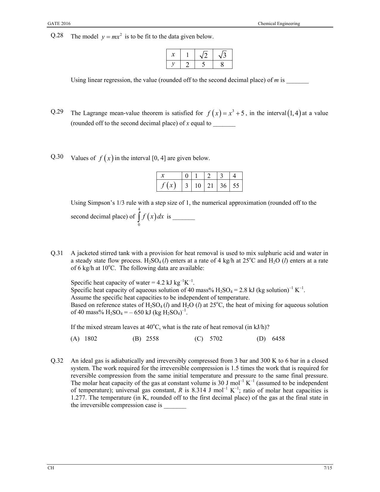 GATE 2016 Chemical Engineering (CH) Question Paper with Answer Key - Page 10