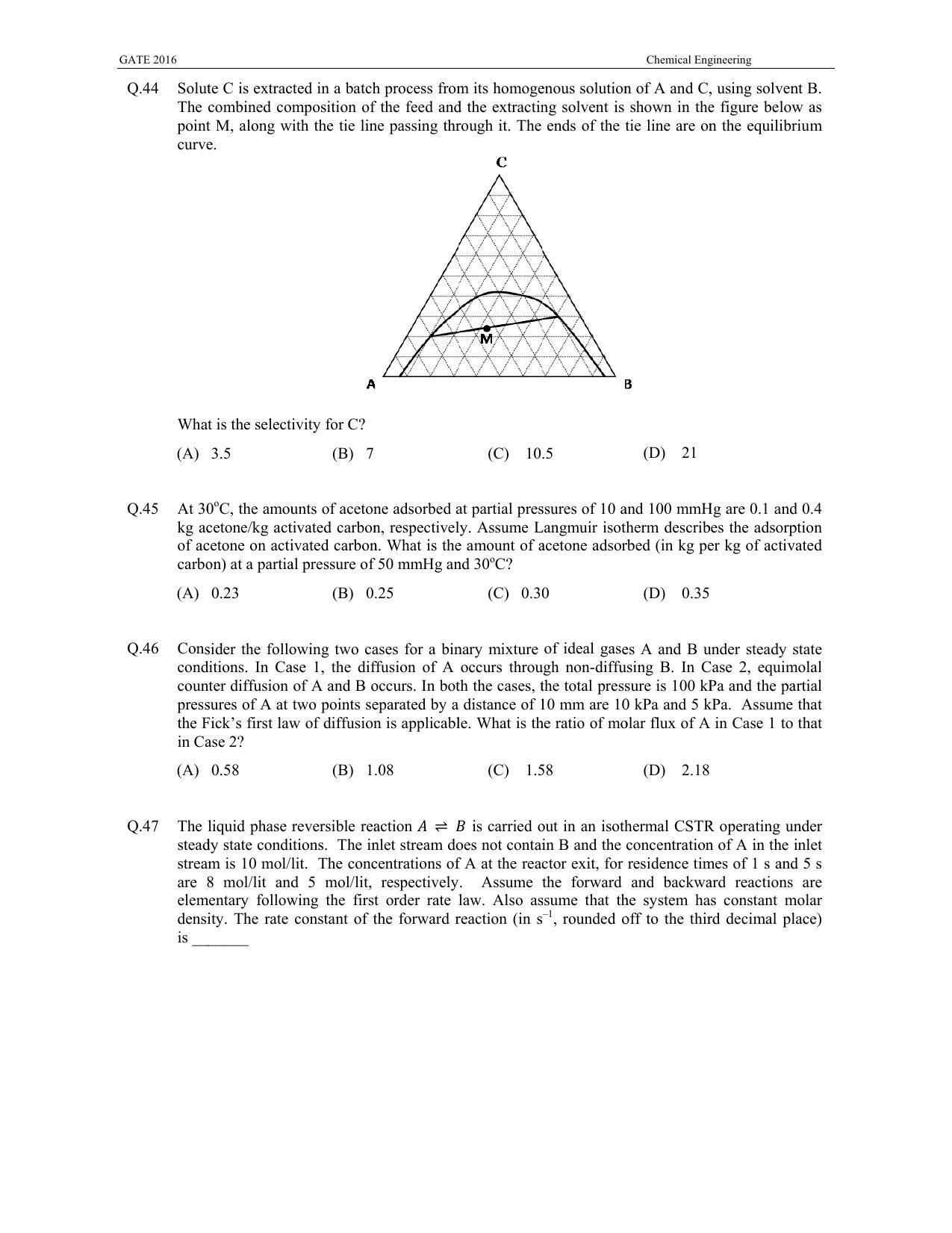 GATE 2016 Chemical Engineering (CH) Question Paper with Answer Key - Page 14