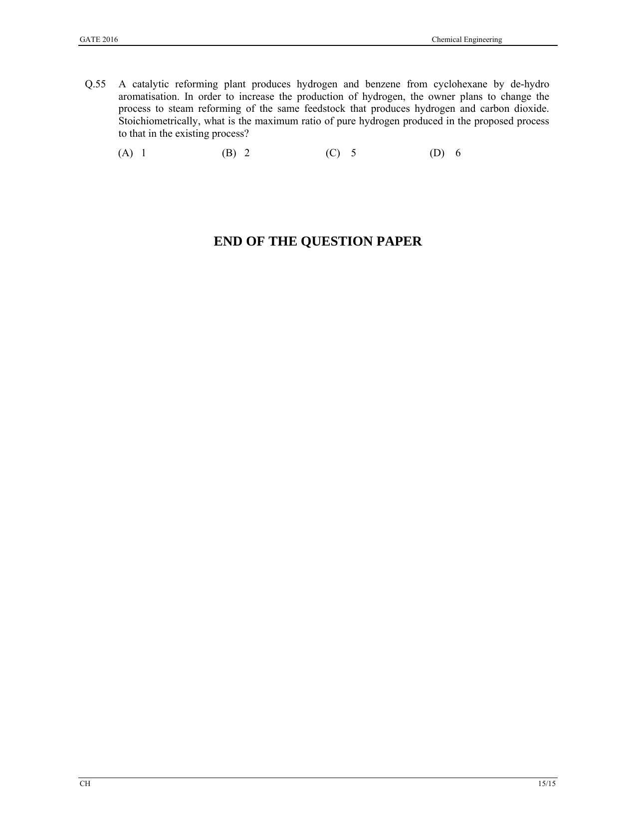 GATE 2016 Chemical Engineering (CH) Question Paper with Answer Key - Page 18