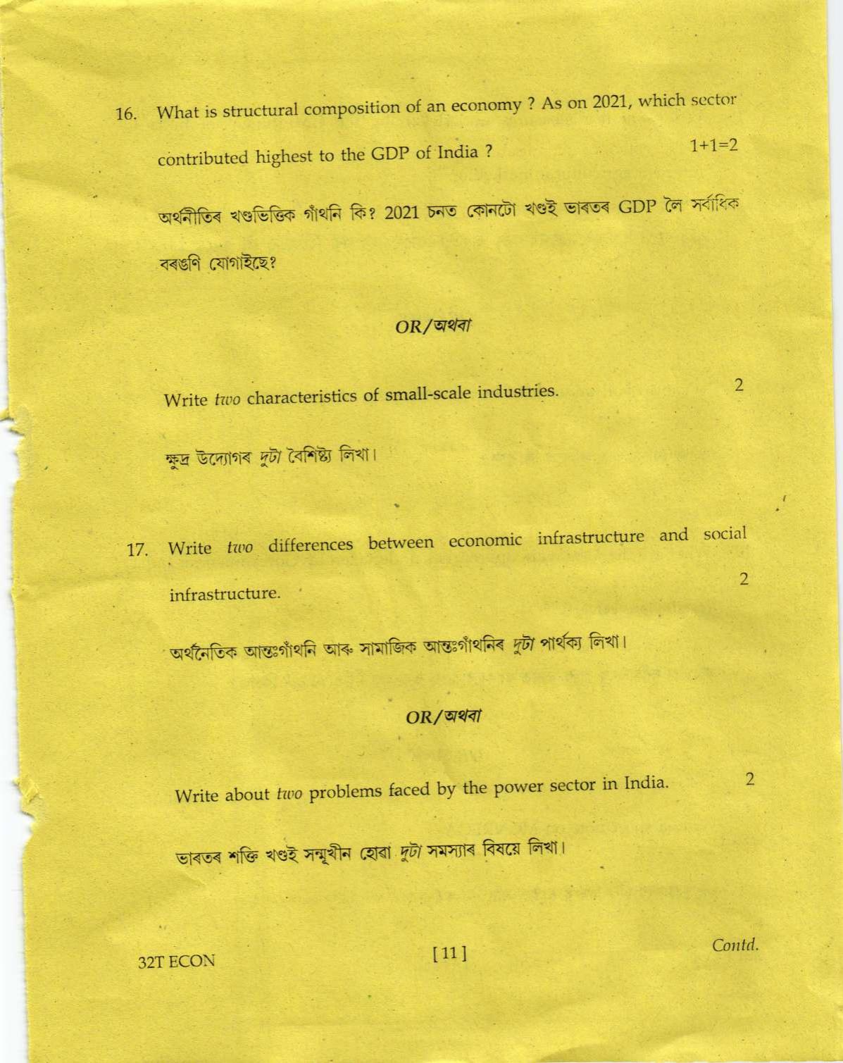 Assam HS 2nd Year Economics 2022 Question Paper - Page 11