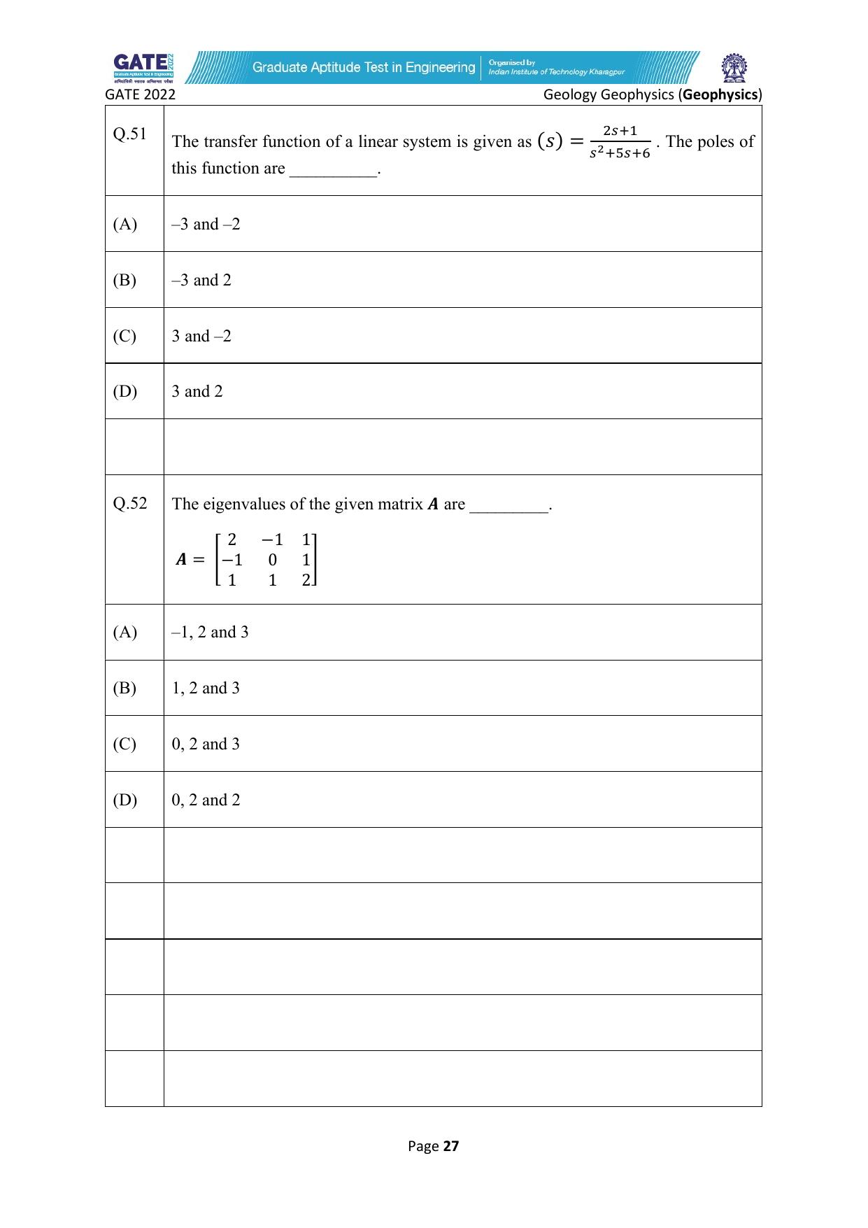 GATE 2022 Geology and Geophysics - Geophysics (GG-2) Question Paper - Page 27