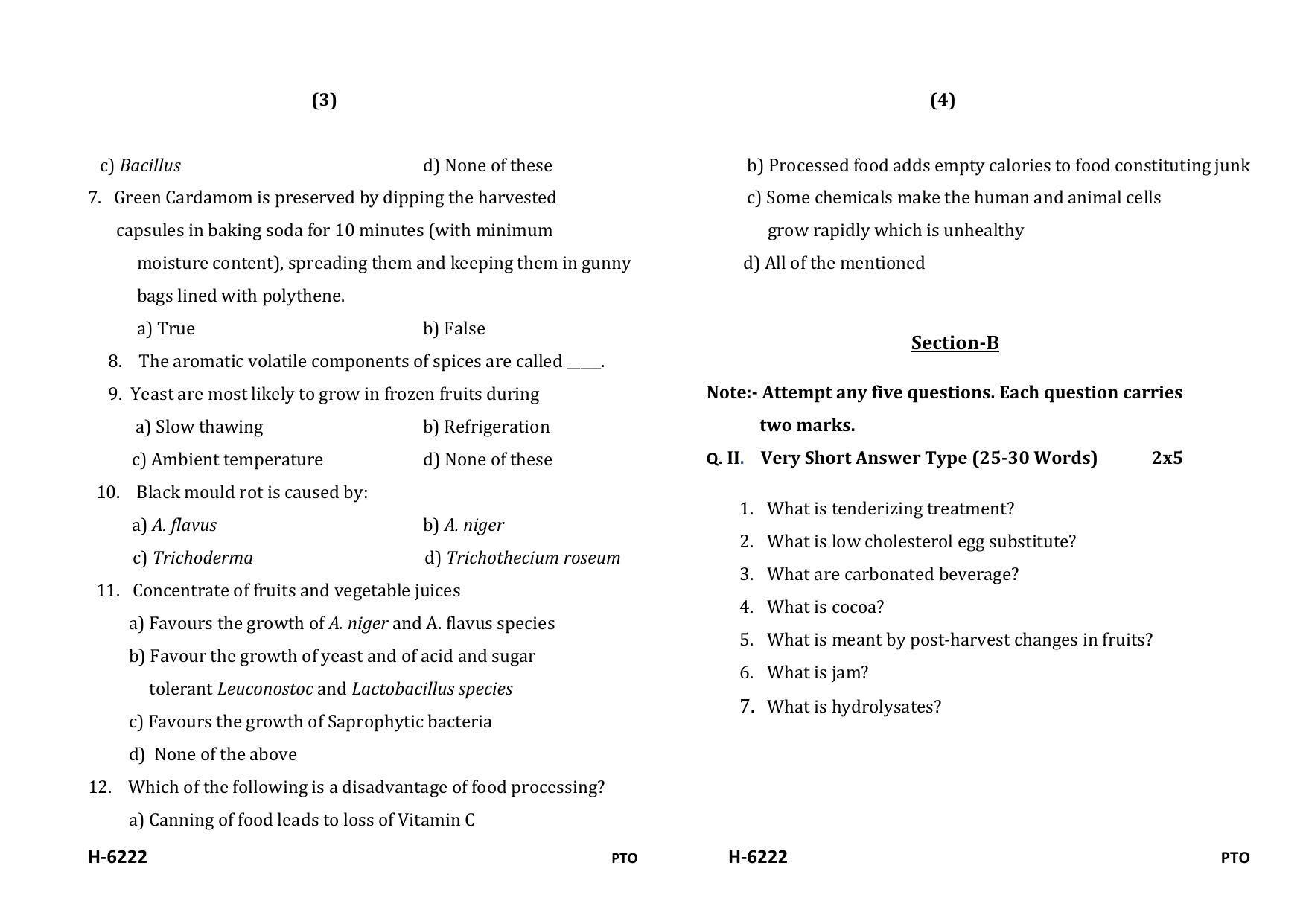 Sarguja University Question Paper July-2022 :  M.Sc. In Home Science (Food & Nutrition)(Second Sem.)Food Chemistry Paper 1 - Page 2