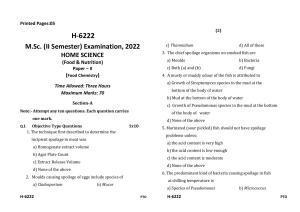 Sarguja University Question Paper July-2022 :  M.Sc. In Home Science (Food & Nutrition)(Second Sem.)Food Chemistry Paper 1