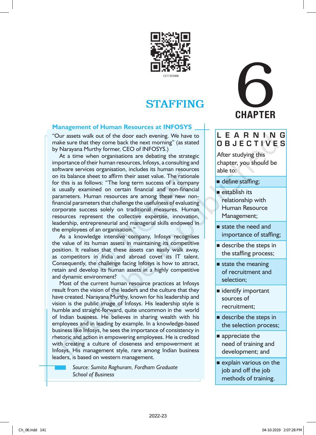 NCERT Book for Class 12 Business Studies Chapter 6 Staffing - Page 1