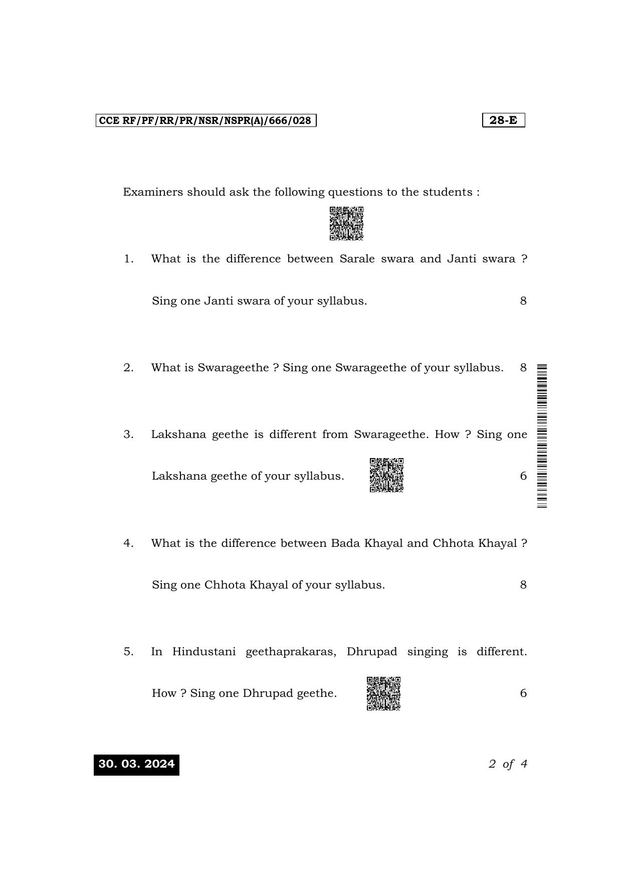 Karnataka SSLC Hindustani Music (English Medium-Practical) Exam 1 Question Paper 2024 (A Version) - Page 2