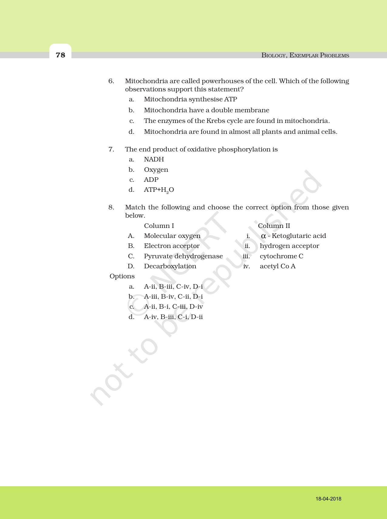 NCERT Exemplar Book for Class 11 Biology: Chapter 14 Respiration in Plants - Page 2