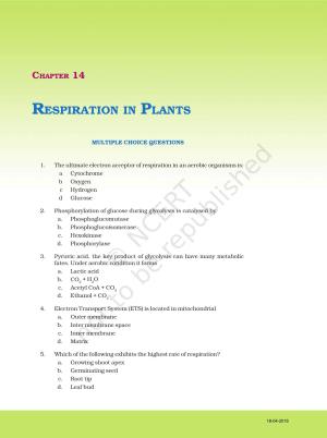 NCERT Exemplar Book for Class 11 Biology: Chapter 14 Respiration in Plants