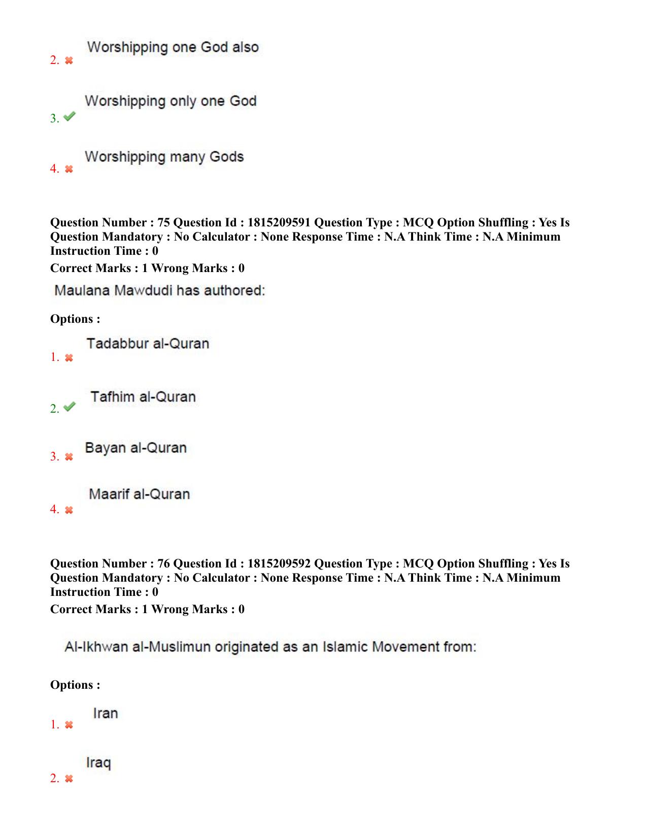 TS CPGET 2023 M A Islamic Studies (Shift 2) Question Paper with Answer Key - Page 36