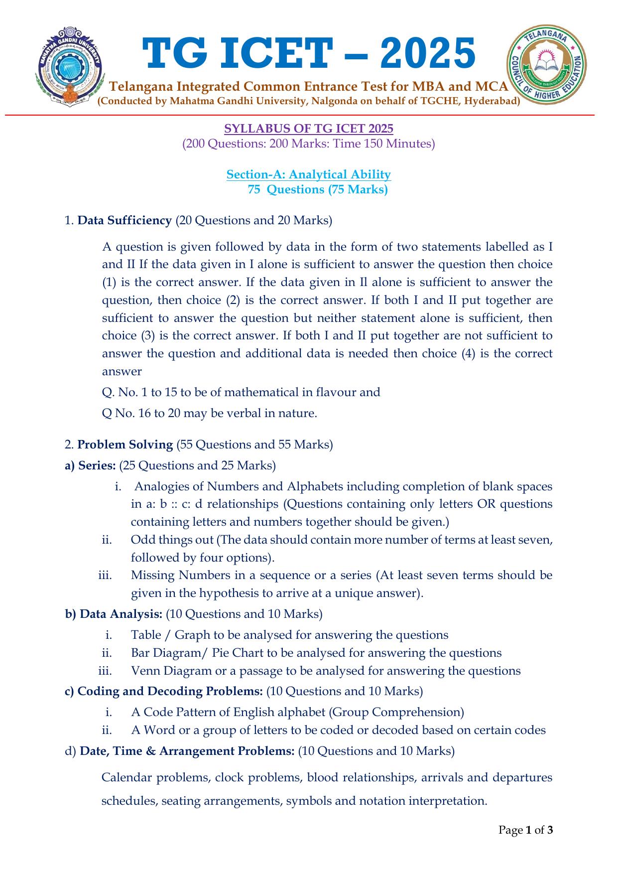 TS ICET Syllabus 2025 - Page 1