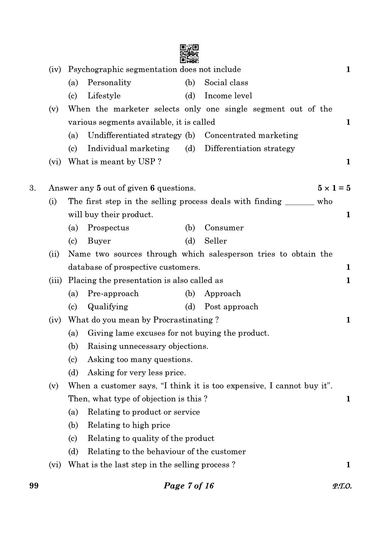 CBSE Class 10 99 Marketing And Sales 2023 Question Paper - Page 7