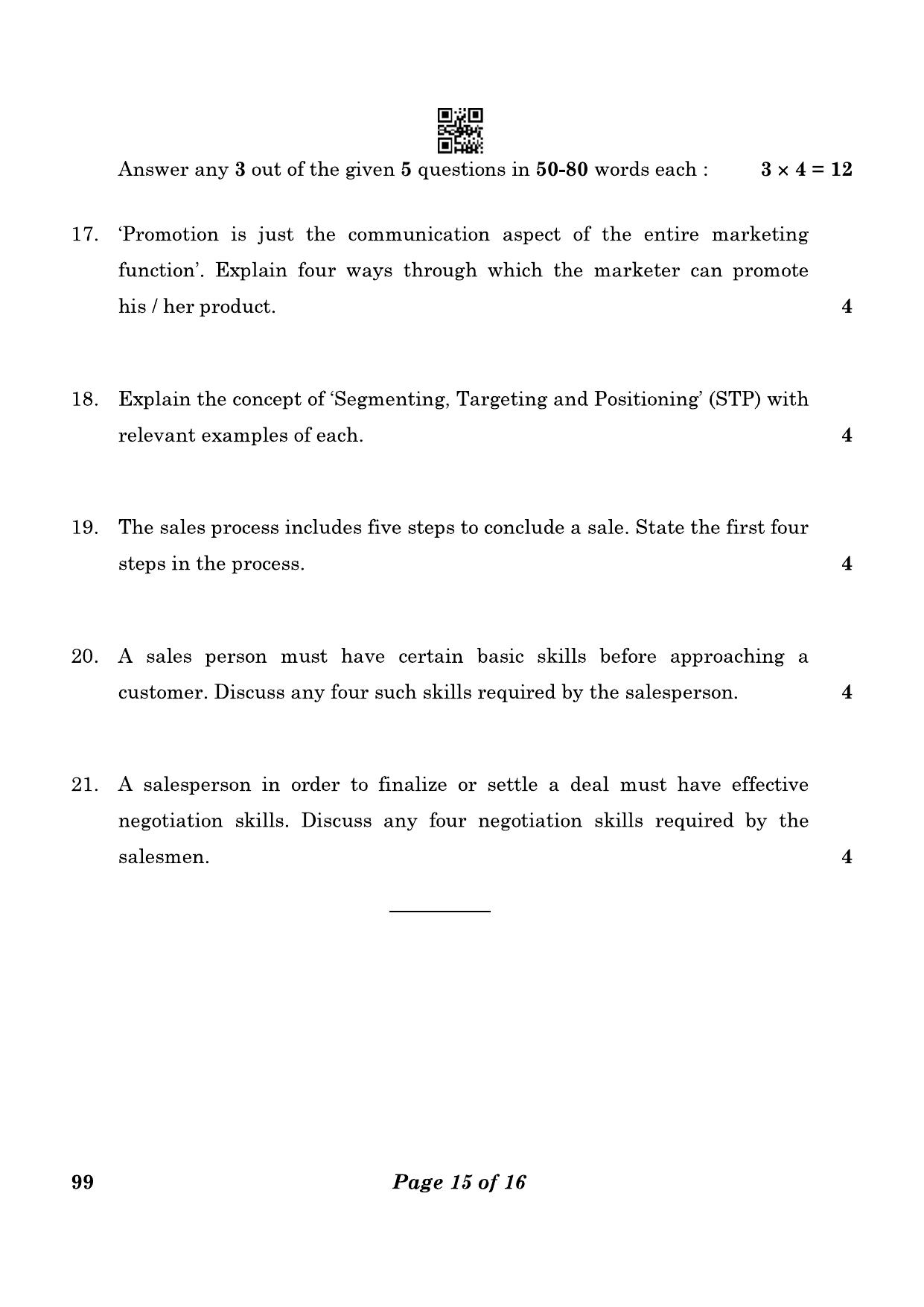 CBSE Class 10 99 Marketing And Sales 2023 Question Paper - Page 15