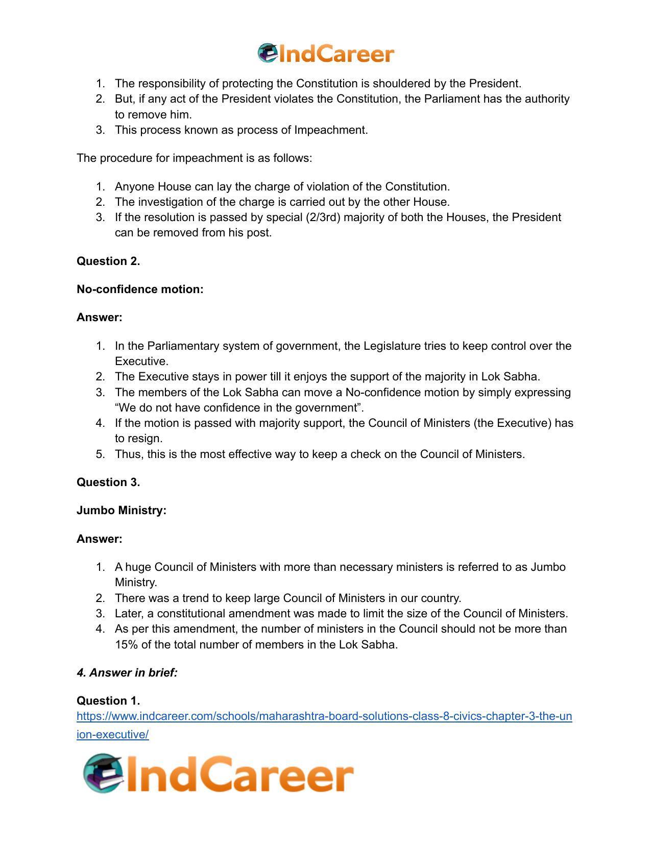 Maharashtra Board Solutions Class 8-Civics: Chapter 3- The Union Executive - Page 4