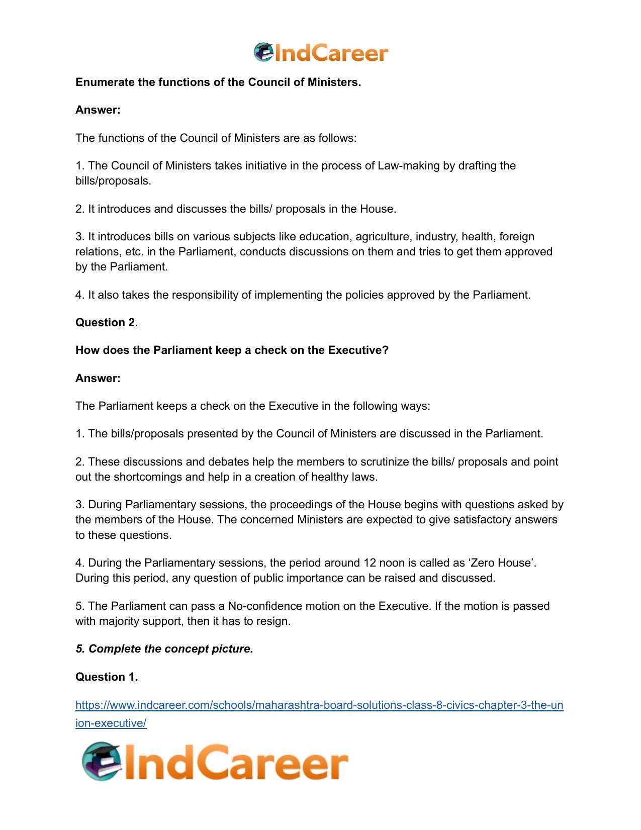 Maharashtra Board Solutions Class 8-Civics: Chapter 3- The Union Executive - Page 5