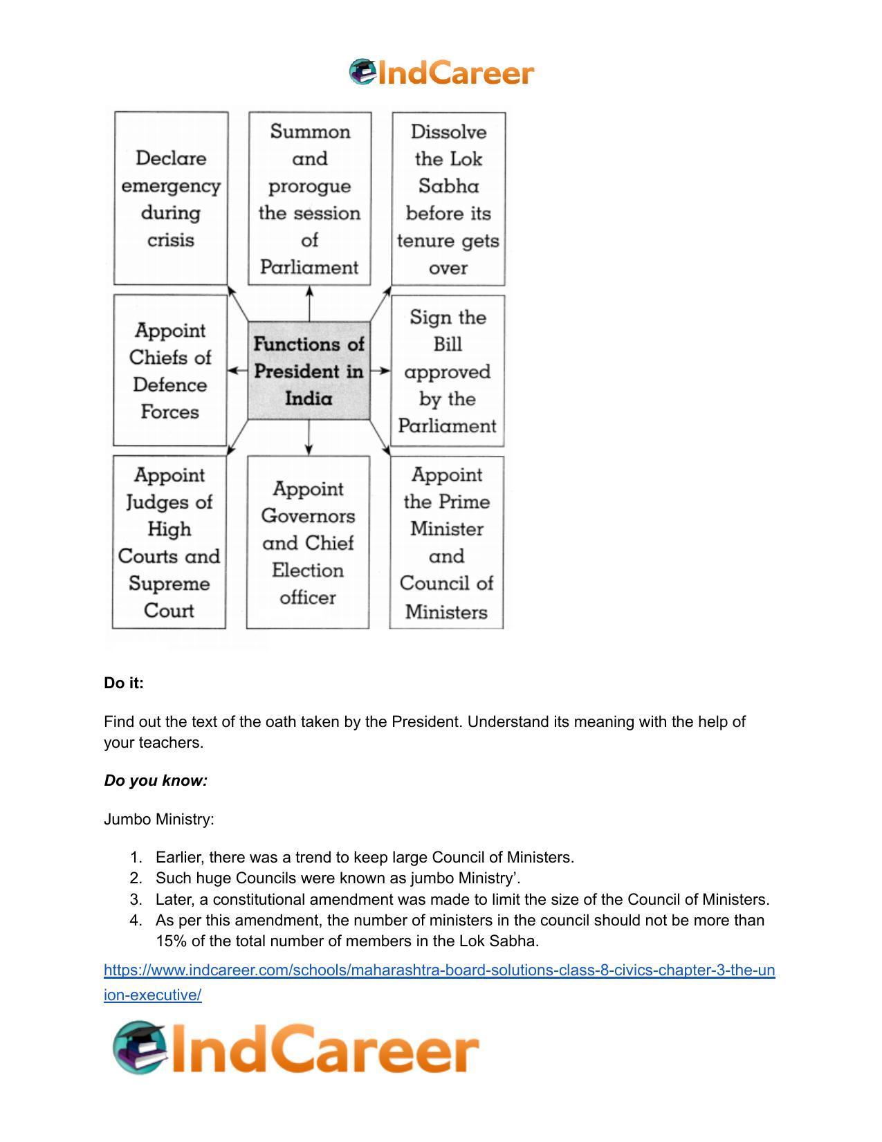 Maharashtra Board Solutions Class 8-Civics: Chapter 3- The Union Executive - Page 7