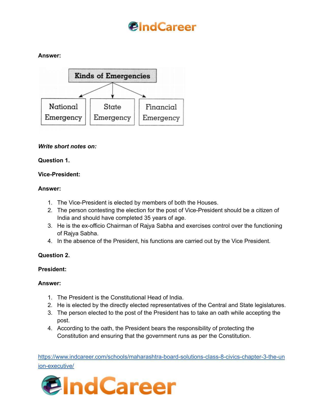 Maharashtra Board Solutions Class 8-Civics: Chapter 3- The Union Executive - Page 12